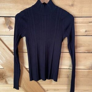 Vero Moda Black Mock Turtleneck Long Sleeve Ribbed Top with Back Circle Cutout